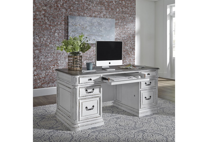 Liberty Furniture Magnolia Manor Office 244 Hoj Dsk Traditional Executive Desk With Flip Down Keyboard Tray Upper Room Home Furnishings Double Pedestal Desks
