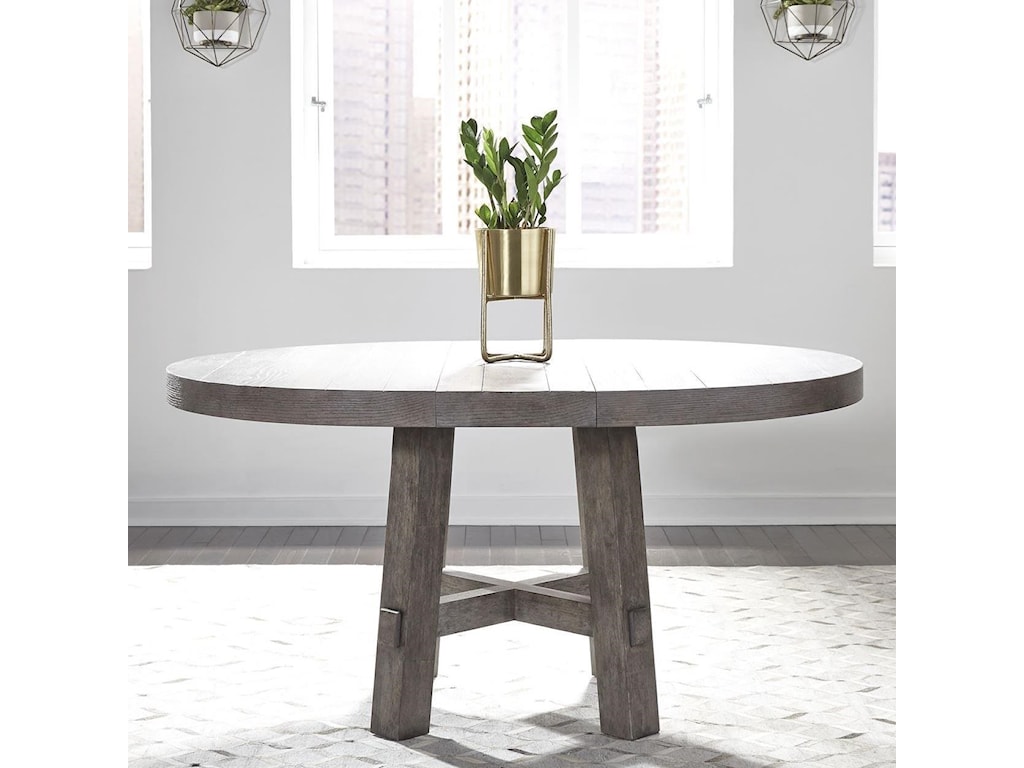 Liberty Furniture Modern Farmhouse Contemporary Round Dining Table With 12 Removable Leaf Royal Furniture Kitchen Tables
