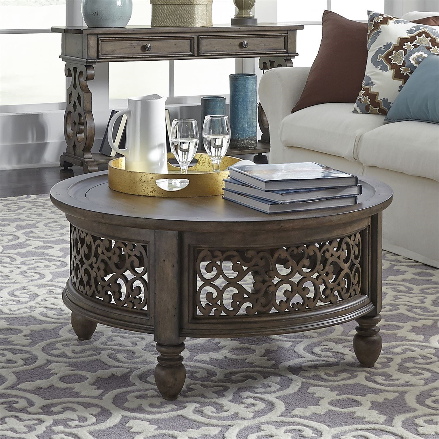 Liberty Furniture Parisian Marketplace Relaxed Vintage Round Cocktail Table With Open Design Standard Furniture Cocktail Coffee Tables