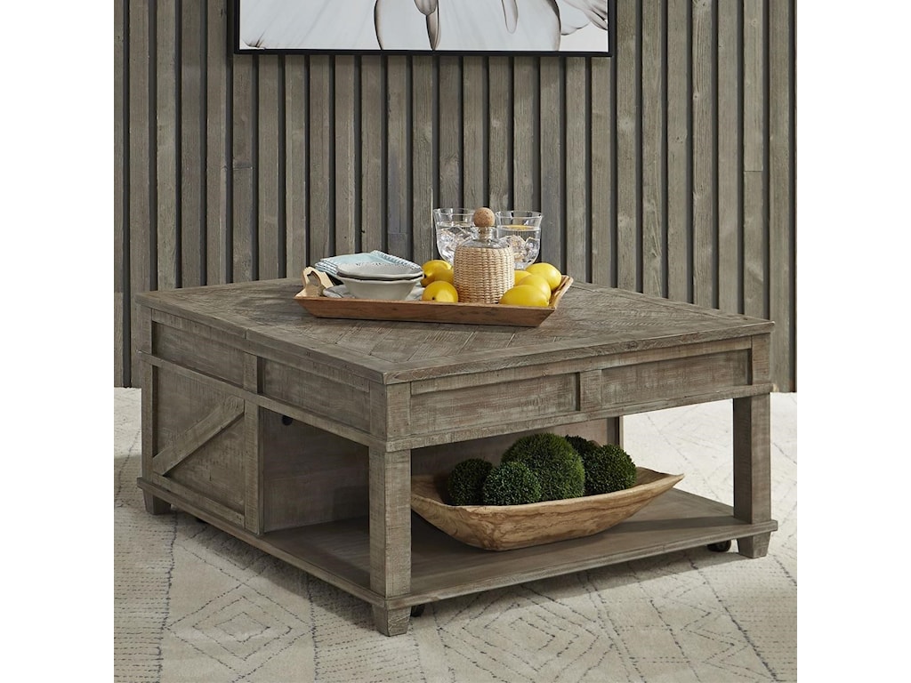 Liberty Furniture Parkland Falls Rustic Square Lift Top Cocktail Table With Shelf Royal Furniture Cocktail Coffee Tables