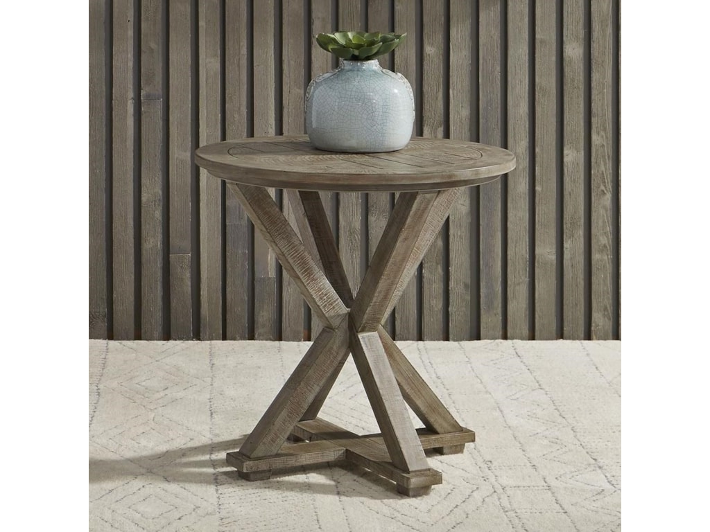 Liberty Furniture Parkland Falls Rustic Round End Table With X