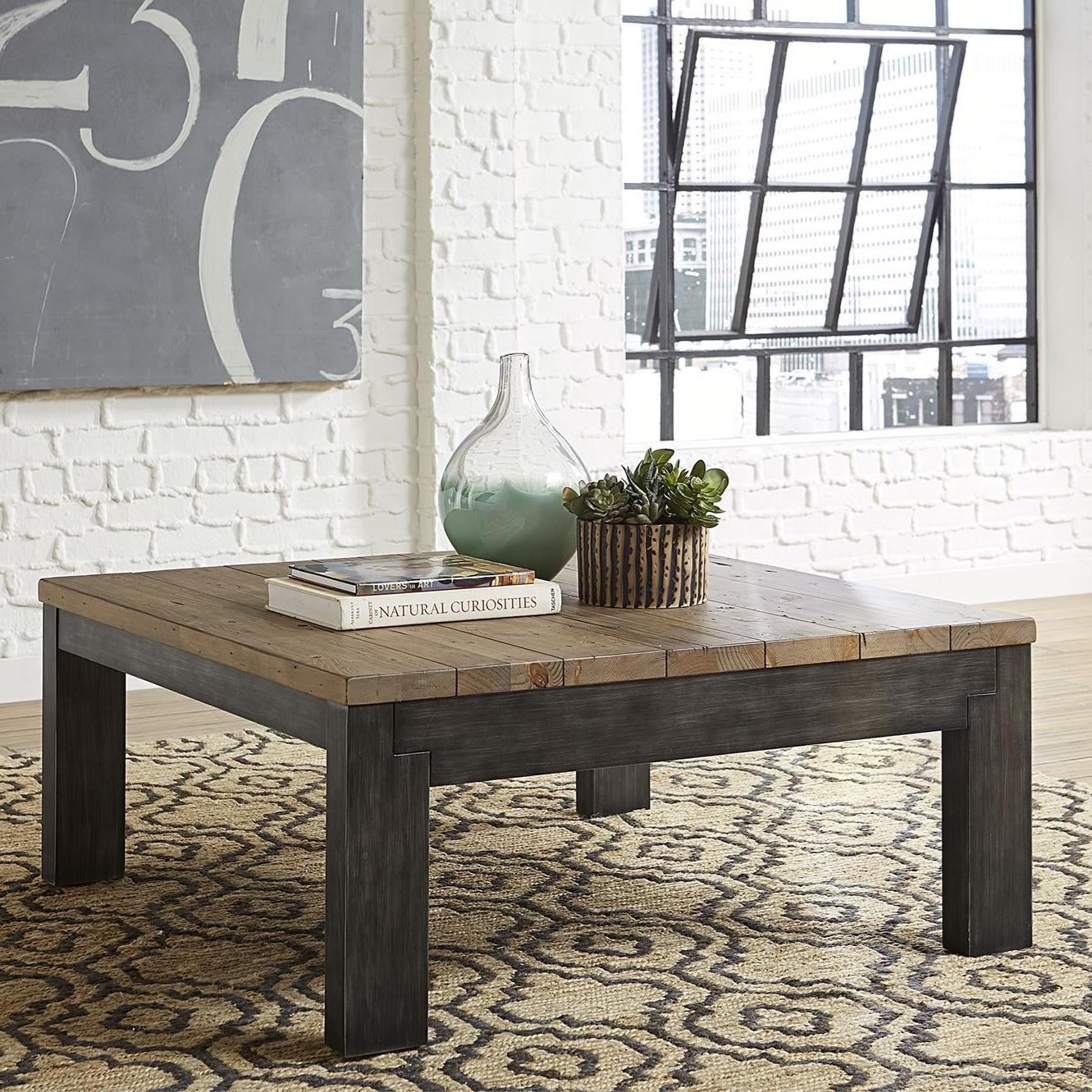 liberty furniture rutland grove 853 ot1010 rustic two toned square cocktail table northeast factory direct cocktail coffee tables