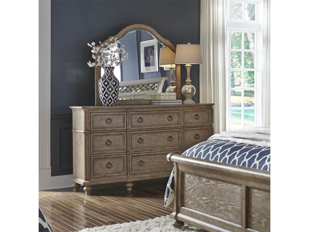 Liberty Furniture Simply Elegant Cottage Breakfront Nine Drawer Dresser And Mirror With Felt Lined Top Drawers Royal Sets Liberty Furniture Simply Elegant