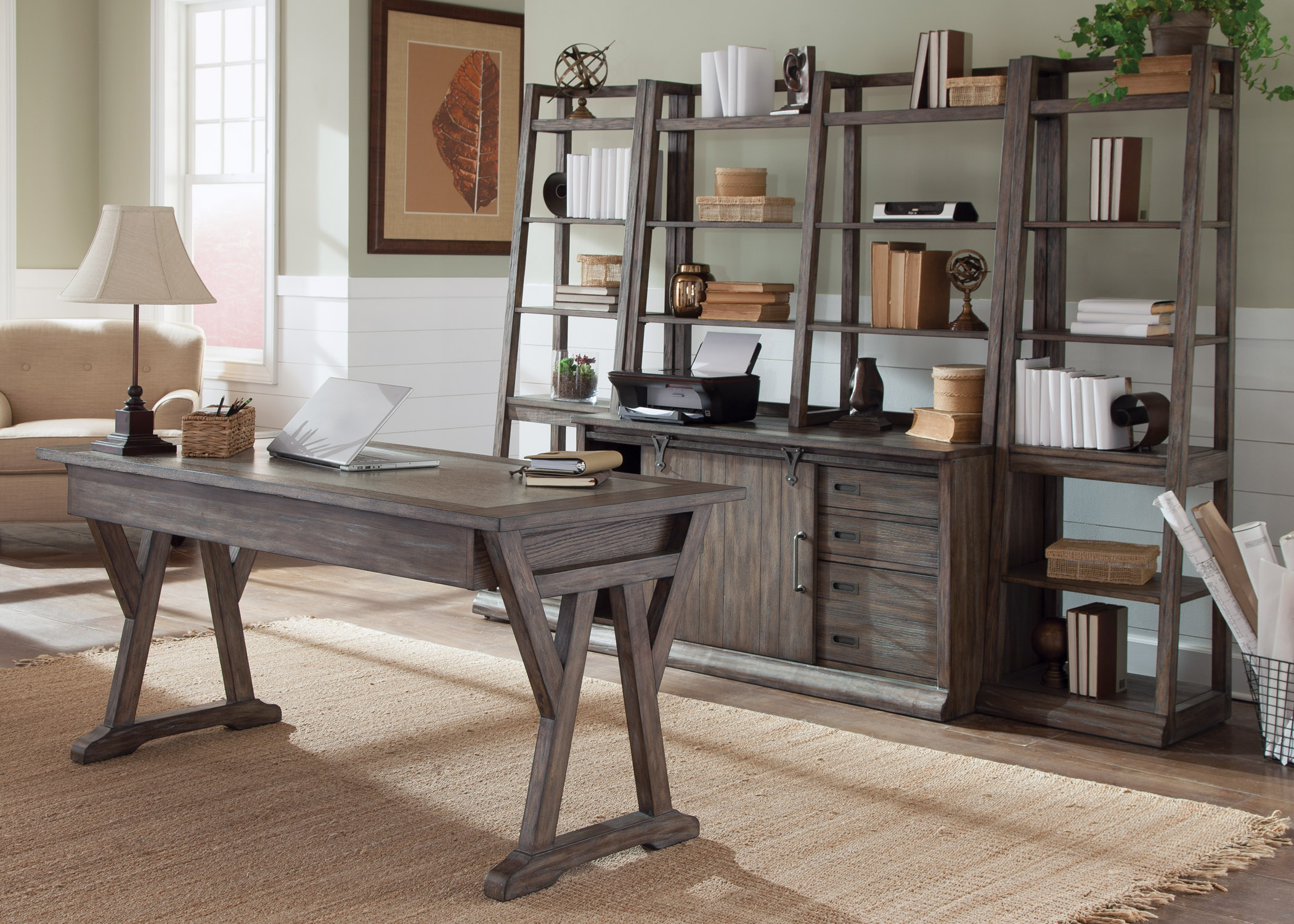 Sarah Randolph Designs 466 Hoj 5 Piece Desk With Distressed Wood