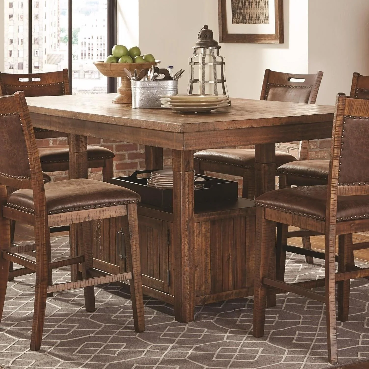 Lifestyle Jeff C1842P-PTX Rustic Counter Height Pub Table with Two 