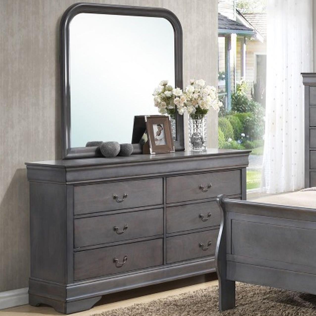 Lifestyle 4934a 6 Drawer Dresser Rounded Square Mirror Combo