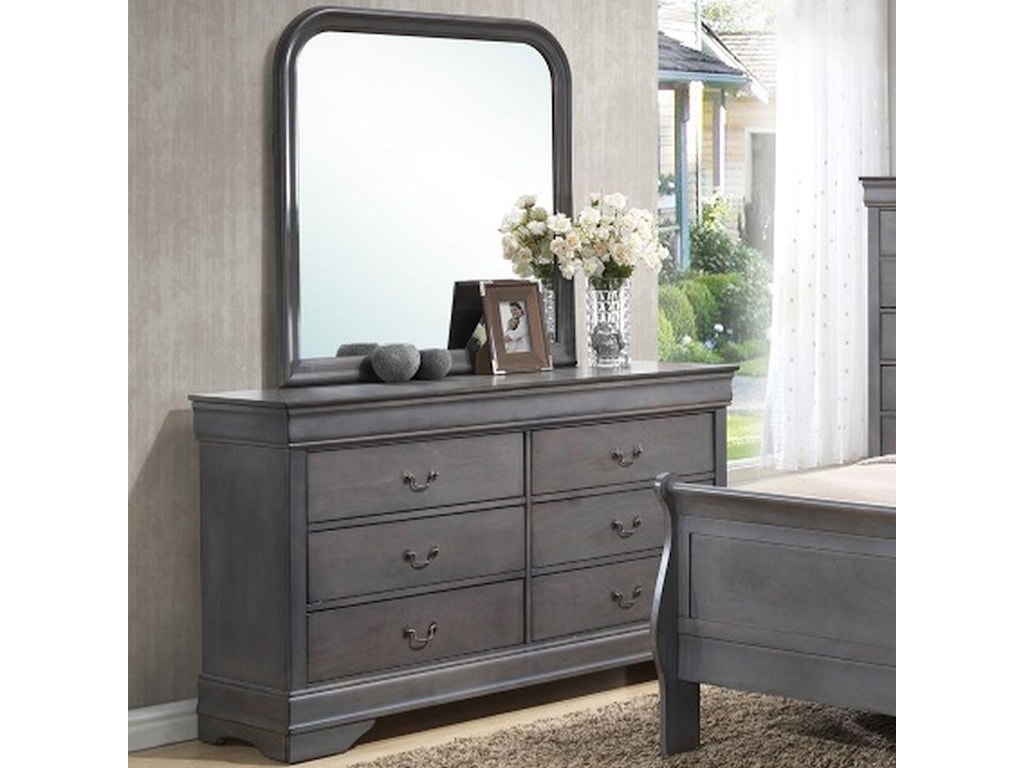 Lifestyle 4934a 6 Drawer Dresser Rounded Square Mirror Combo