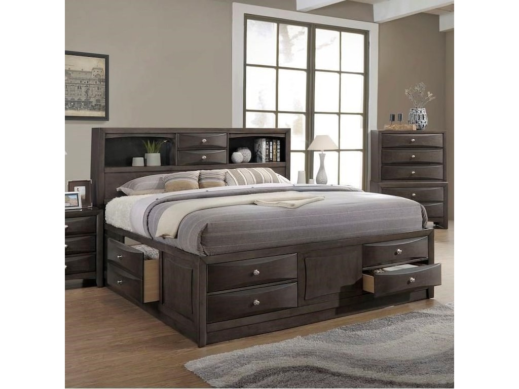Lifestyle Todd Gray Queen Storage Bed W Bookcase Headboard Lifestyle Todd Gray Queen Storage Bed W