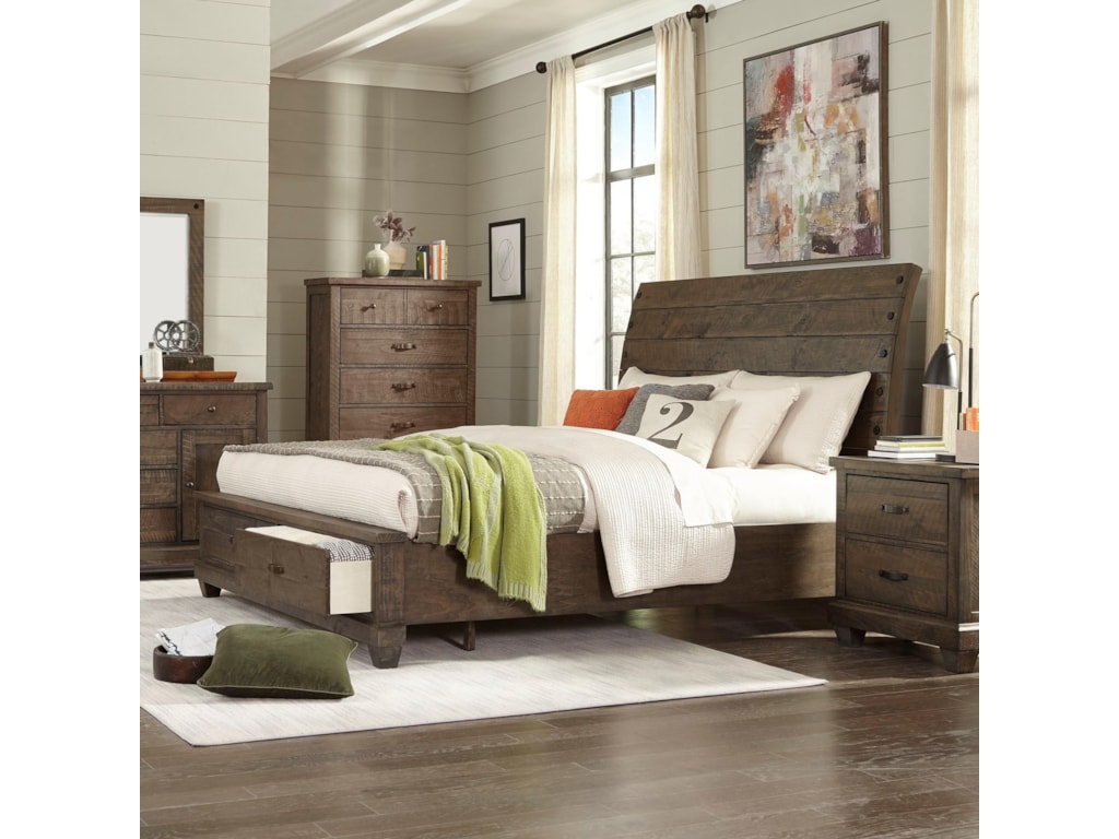 Lifestyle Jd Mex Rustic Queen Sleigh Bed With Storage Footboard Royal Furniture Sleigh Beds Queen Sleigh Bed With Drawers