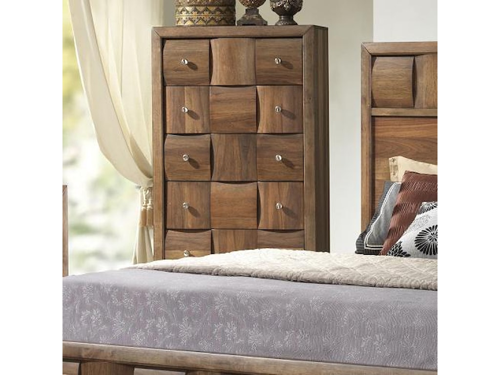 Lifestyle Walnut Parquet 5 Drawer Chest With Full Extension Drawer