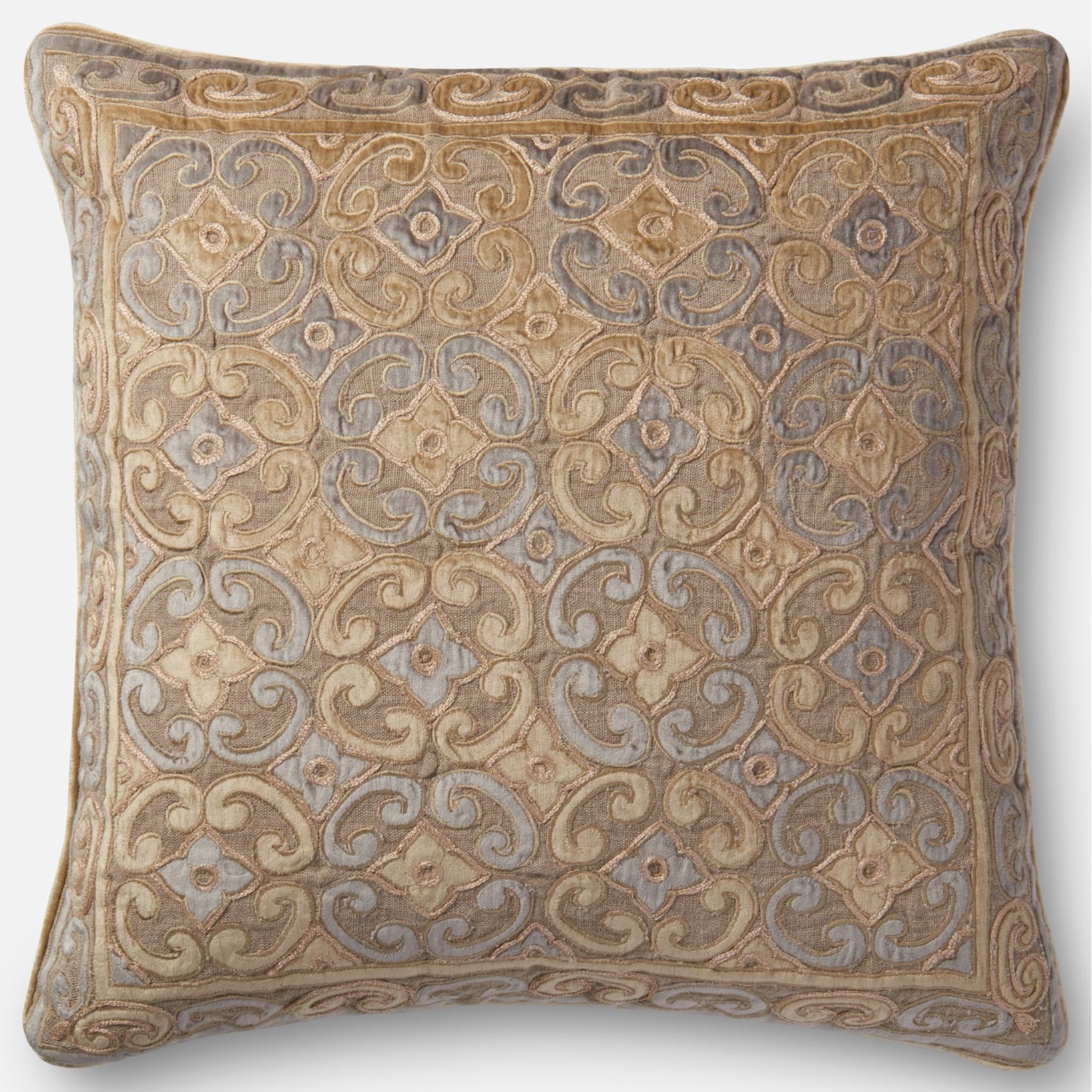 Beige / Silver 22" X 22" Polyester Pillow