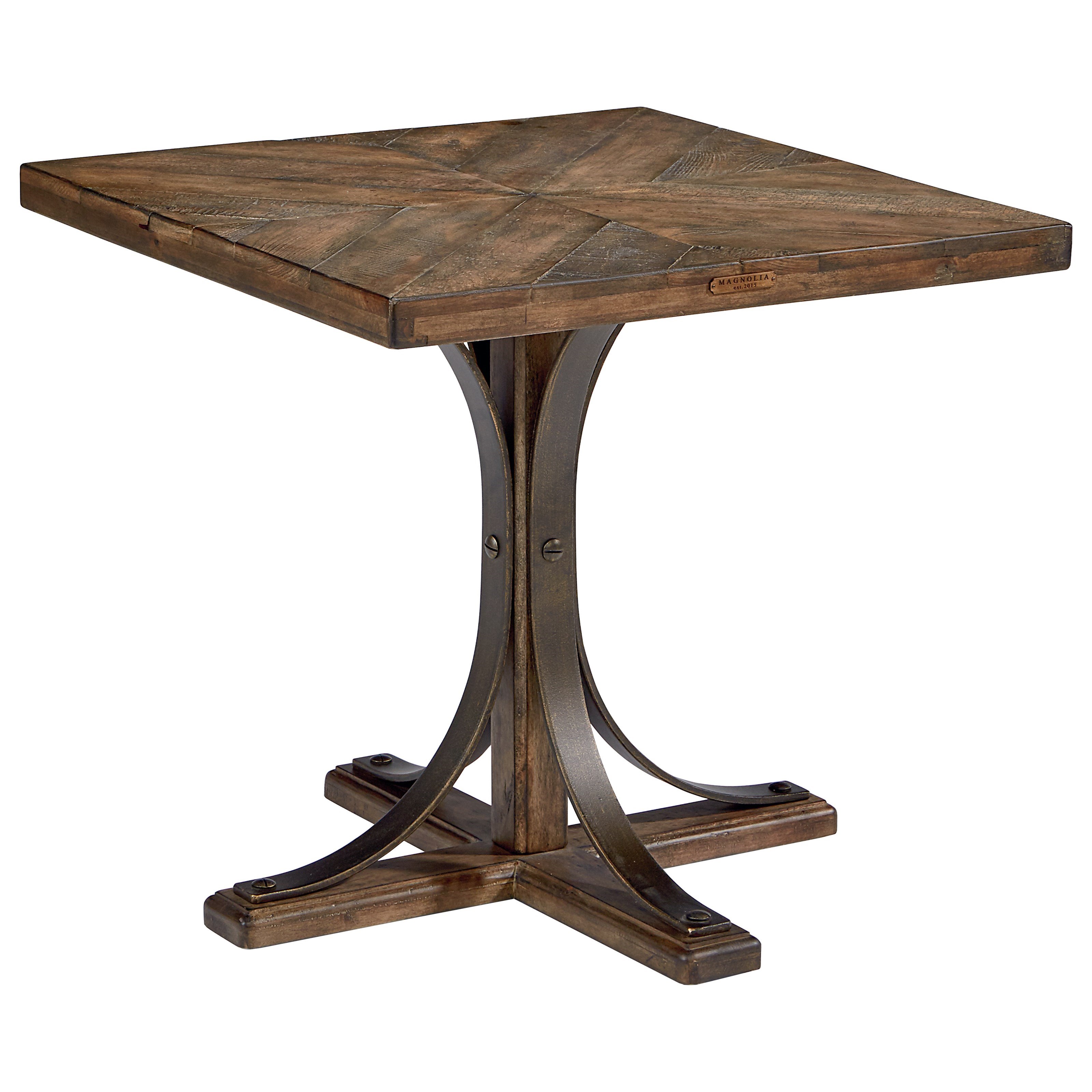 Magnolia Home By Joanna Gaines Traditional Wood Top End Table With Metal Pedestal Base Conlin S Furniture End Tables