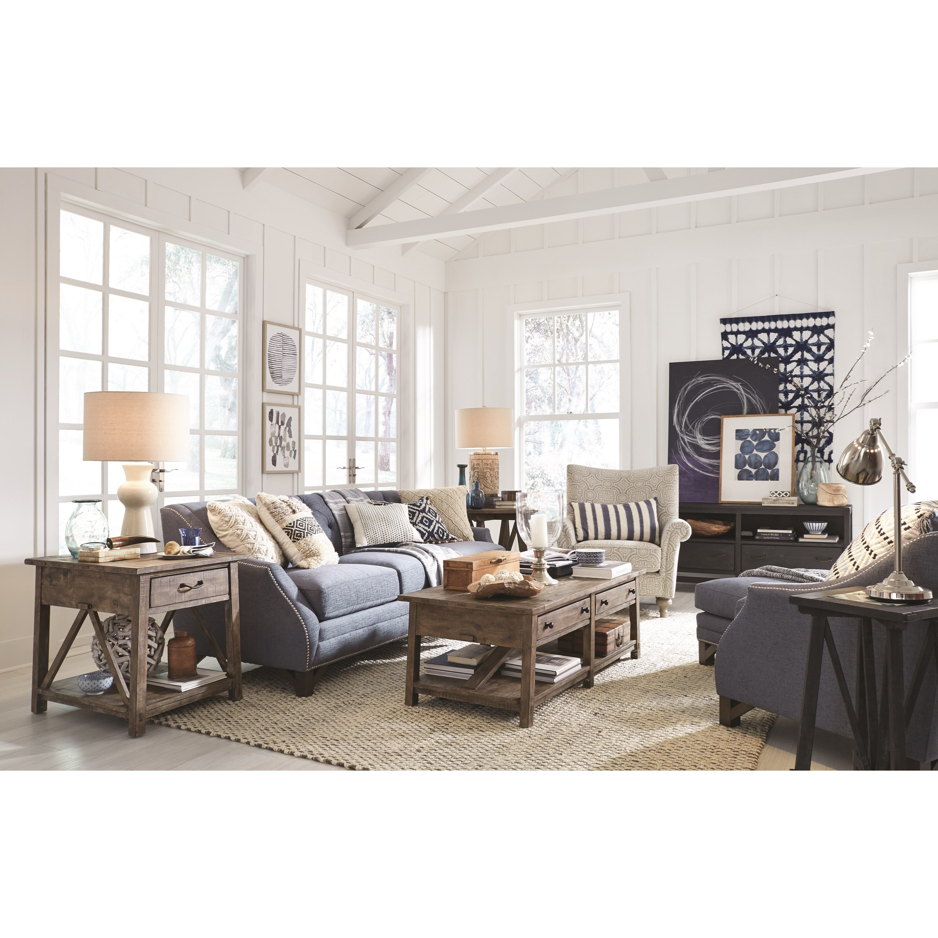 Magnussen Home Bluff Heights Rustic Square End Table With Tile