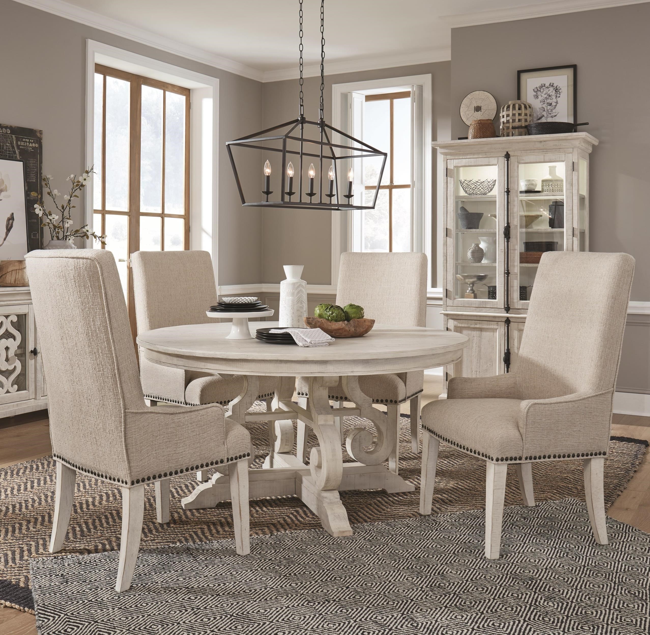Magnussen Home Bronwyn 5 Piece Farmhouse Dining Table Set With Upholstered Arm Chairs Value City Furniture Dining 5 Piece Sets