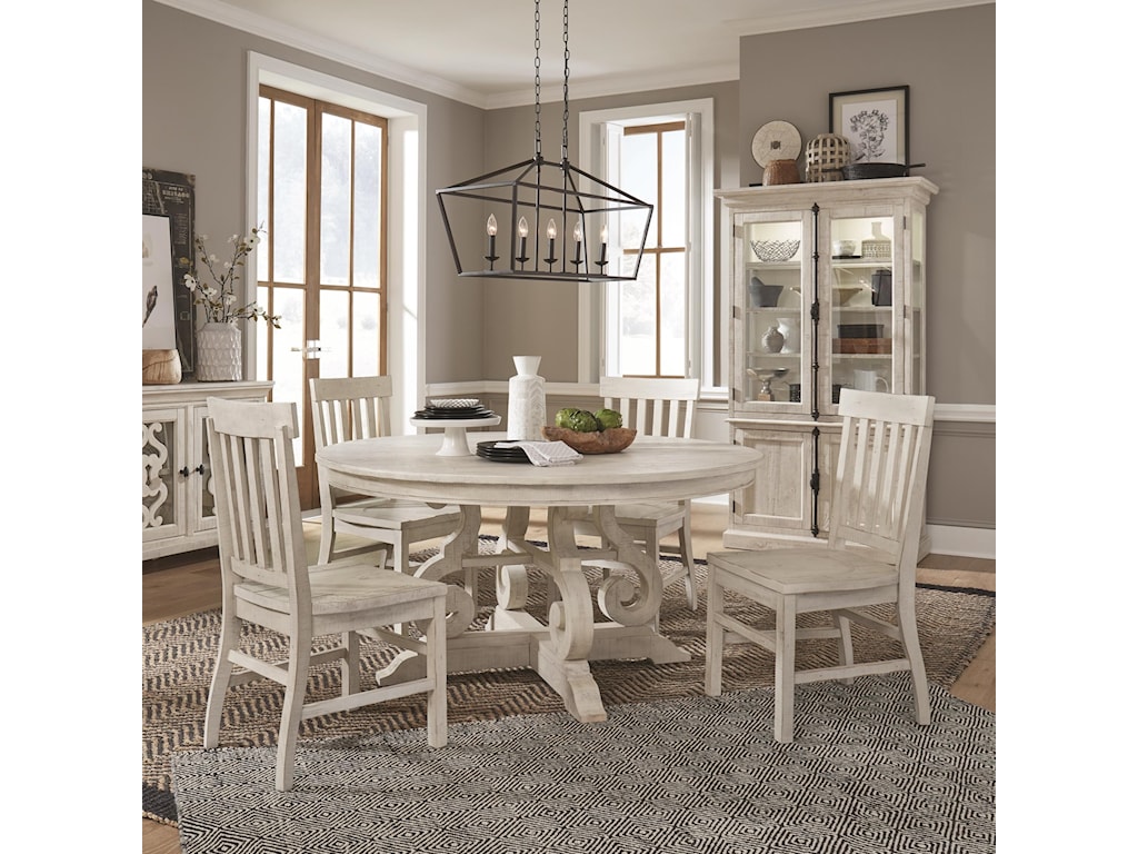 Magnussen Home Bronwyn 5 Piece Farmhouse Dining Set With Round Table Reeds Furniture Dining 5 Piece Sets