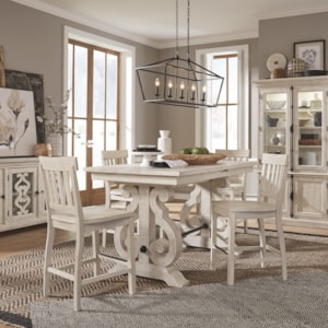 Magnussen Home Bronwyn D4436 42 4x80 5 Piece Farmhouse Counter Height Dining Table Set With Bar Stools Upper Room Home Furnishings Pub Table And Stool Sets