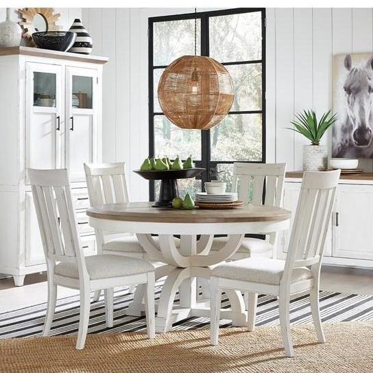 Magnussen Home Hutcheson D5164 24 4x62 Round Cottage Style 5 Piece Dining Set With Upholstered Chairs Upper Room Home Furnishings Dining 5 Piece Sets