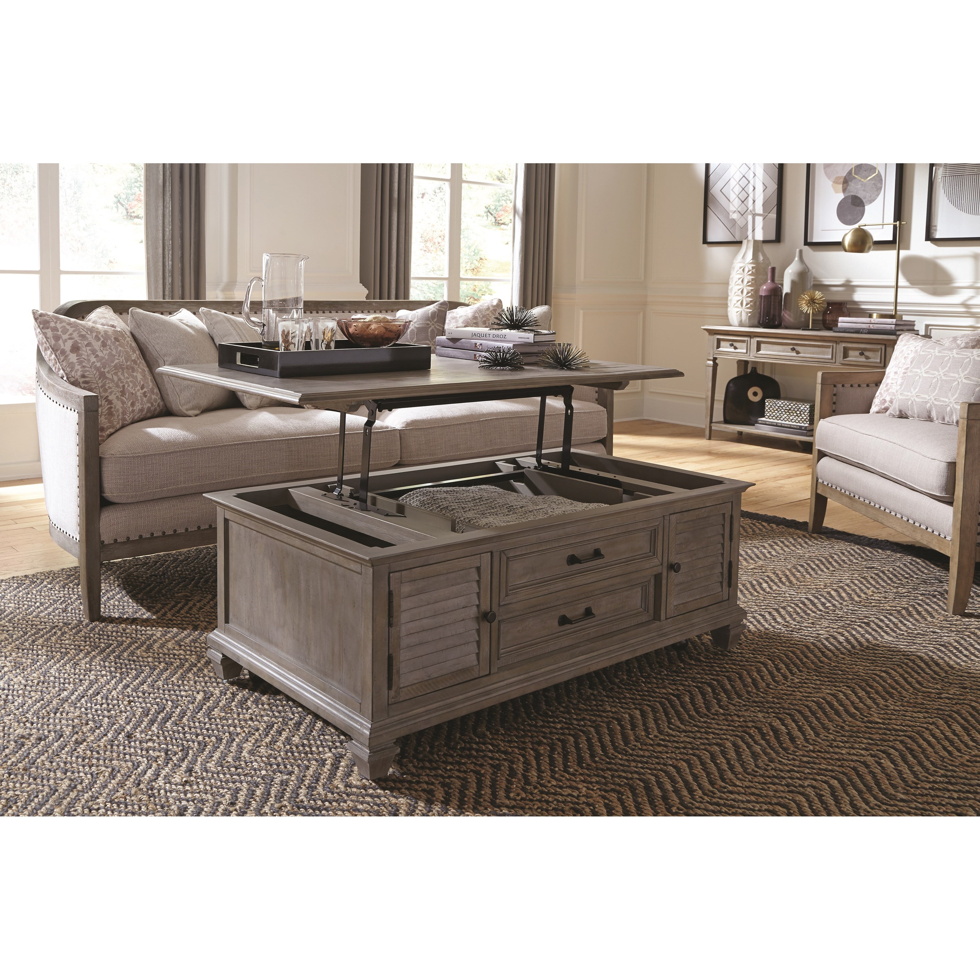 Magnussen Home Lancaster Rustic Lift Top Cocktail Table With Adjustable Shelves Value City Furniture Cocktail Coffee Tables