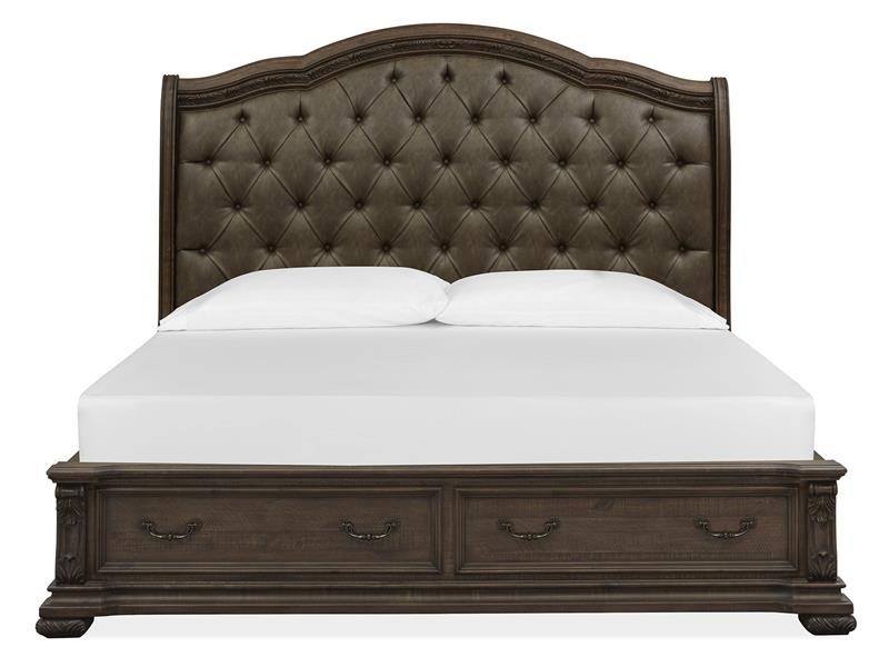 Magnussen Home Durango Traditional Queen Upholstered Sleigh Bed With Footboard Storage Dream Home Interiors Sleigh Beds