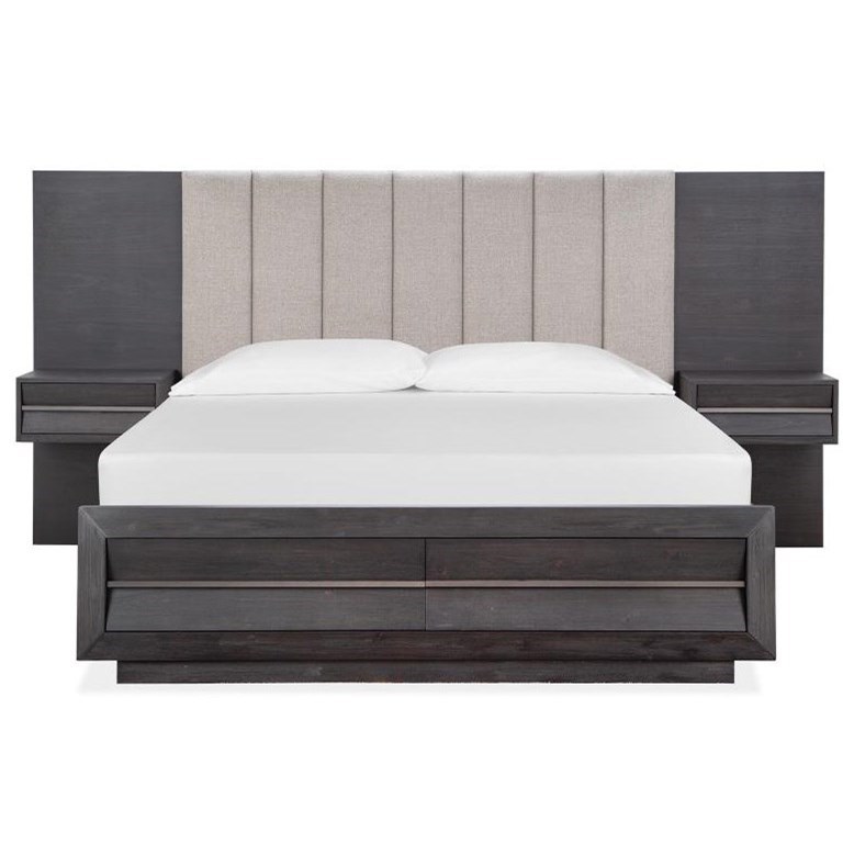 Magnussen Home Wentworth Village King Wall Bed With Two Nightstands Channel Tufted Headboard Footboard Storage Reeds Furniture Pier Beds