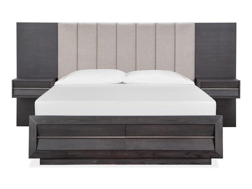 Magnussen Home Wentworth Village King Wall Bed With Two Nightstands Channel Tufted Headboard Footboard Storage Reeds Furniture Pier Beds