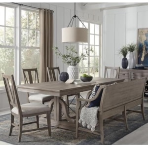 Magnussen Home Paxton Place 6 Piece Dining Set W Trestle Table And High Back Bench Wayside Furniture Table Chair Set With Bench