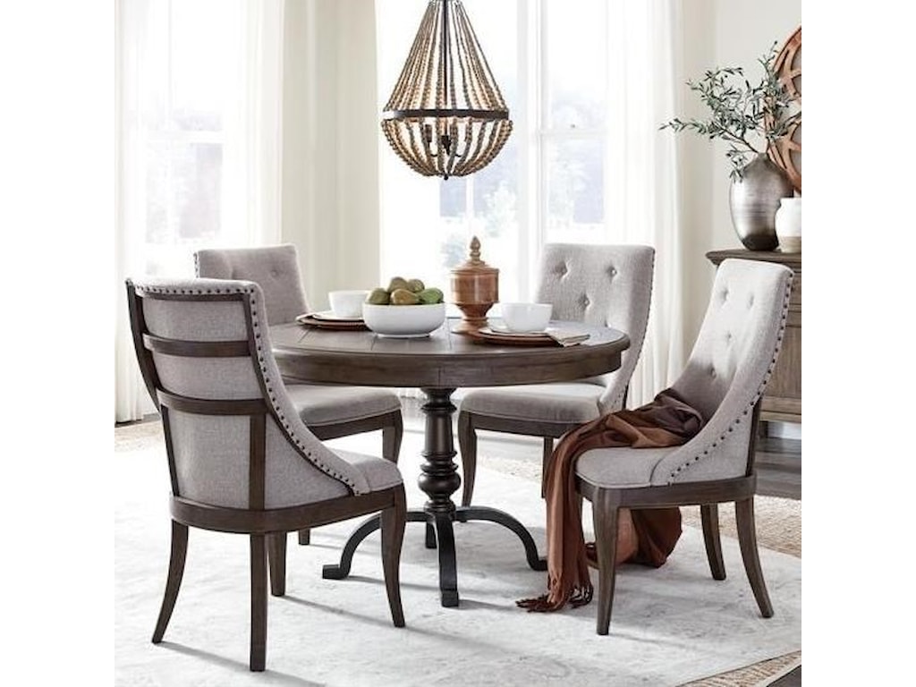 Magnussen Home Roxbury Manor Traditional 5 Piece Dining Table And Chair Set With Metal Base And Upholstered Seating Reeds Furniture Dining 5 Piece Sets