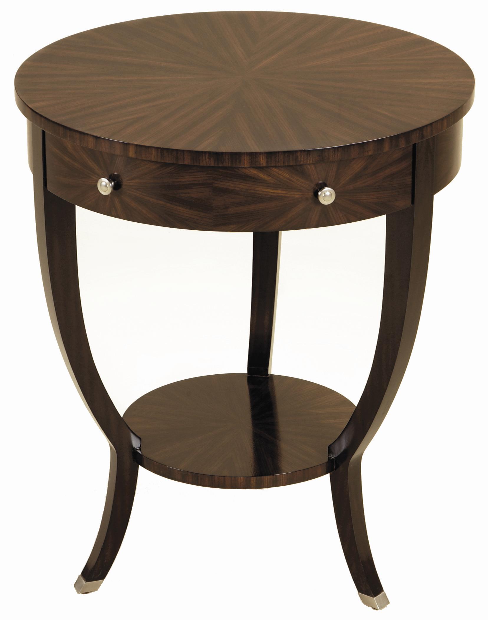 Ebony Finished Zebrano Veneer Round Occasional Table with Brushed Satina Brass Accents