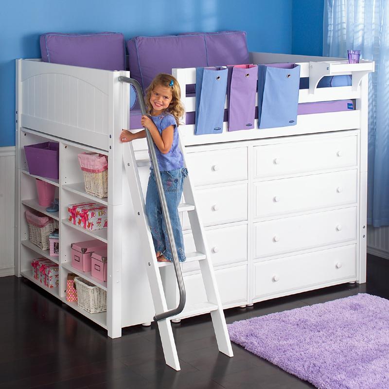 low loft bed with dresser underneath