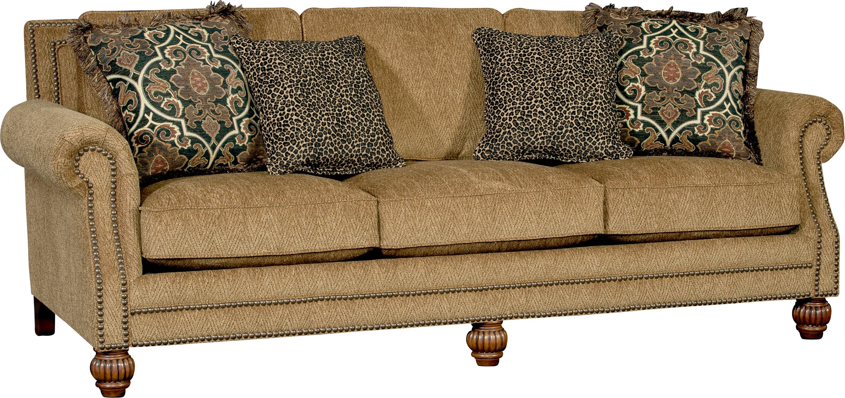 Traditional Sofa with Rolled Arms and Carved Wood Feet
