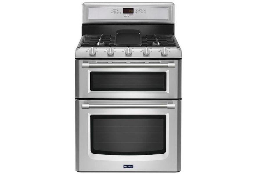 Maytag Mgr6875adb 30 Inch Freestanding Gas Double Oven Range With 5 Sealed Burners 5 4 Cu Ft Self Clean Ovens Evenair Convection Including 3rd Element Automatic Oven Light And Electronic Controls Black