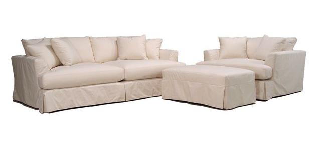 Bemodern Cloud Slipcover Chair And A Half And Ottoman Set With Casual Pleated Skirt Belfort Furniture Chair Ottoman Sets