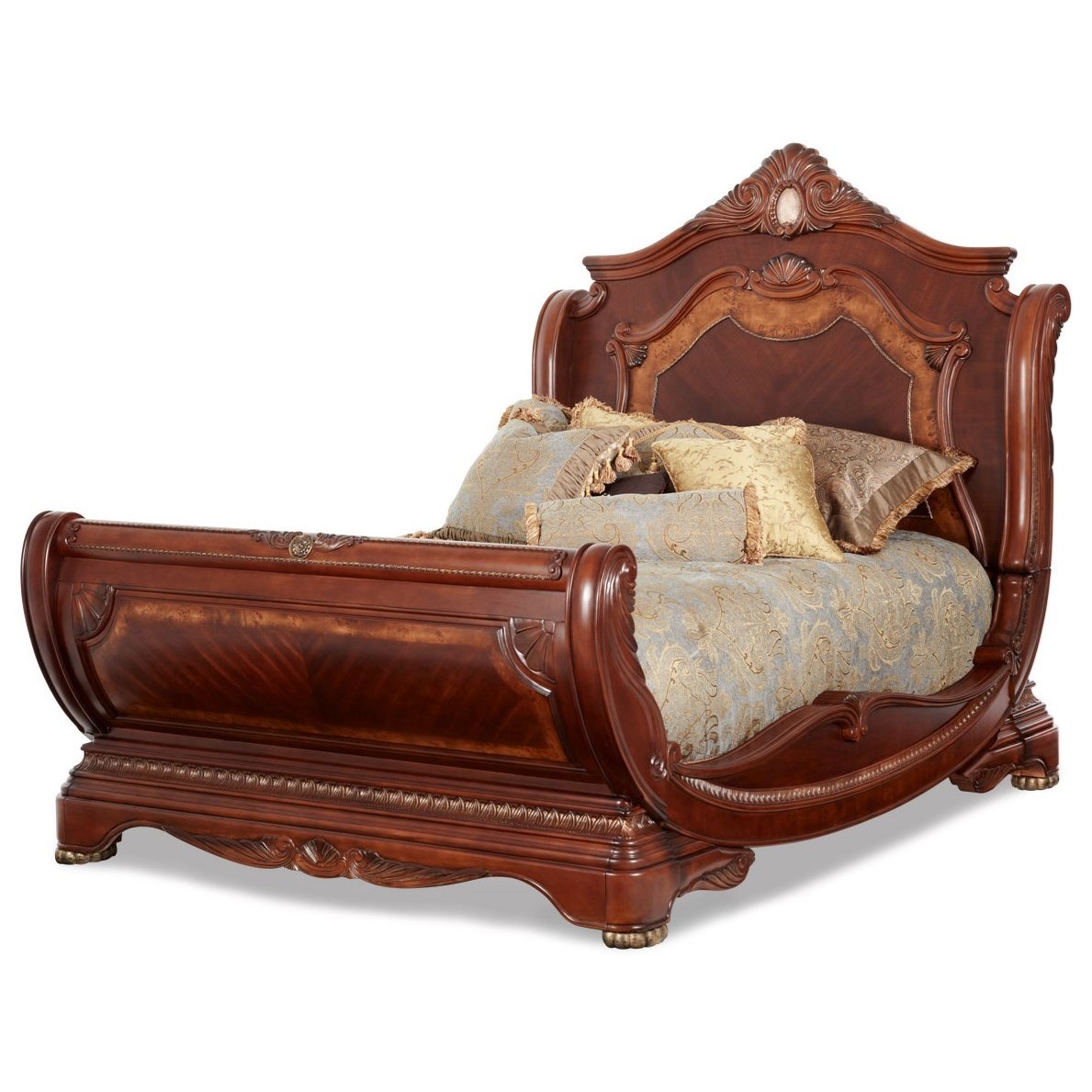 Michael Amini Cortina Nf65000qsl 28 Queen Traditional Cherry Sleigh Bed Corner Furniture Sleigh Beds