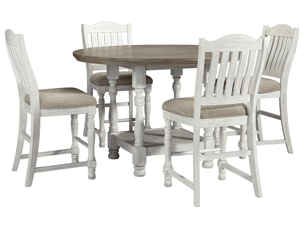 Millennium Havalance D814 13 4x124 Round Dining Room Counter Height Table And 4 Upholstered Barstools Set Sam Levitz Furniture Dining 5 Piece Sets