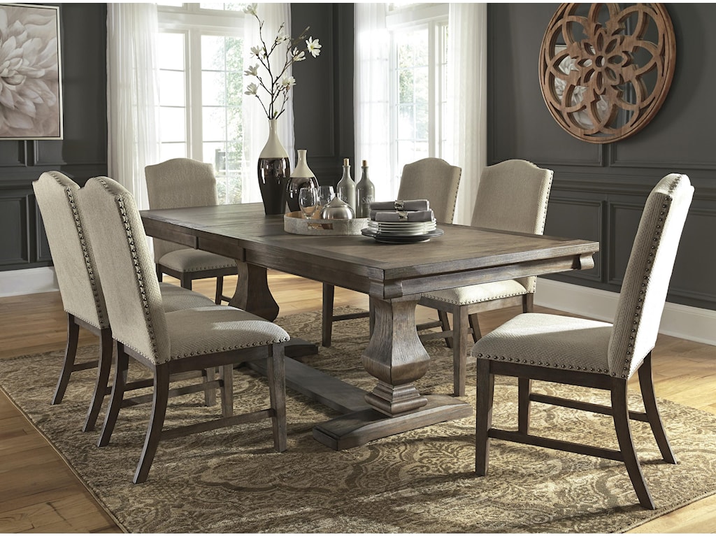 Millennium Johnelle D776 55t 55b 6x01 60 8 Pc Dining Room Ext Table 6 Uph Chairs And Server Set Sam Levitz Furniture Dining 7 Or More Piece Sets