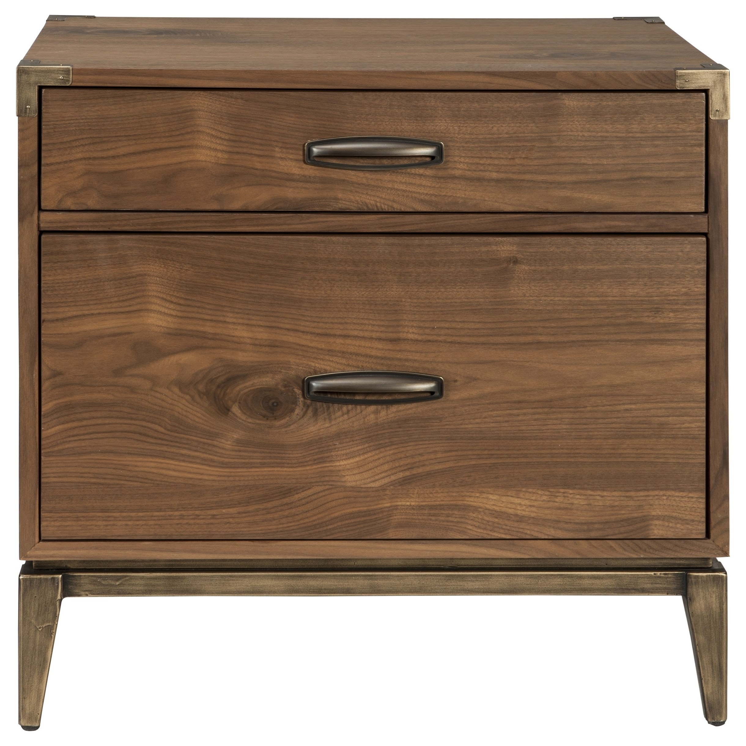 Modus International Adler Mid Century Modern Nightstand With Bronze Brass Corner Brackets And Base Reeds Furniture Nightstands