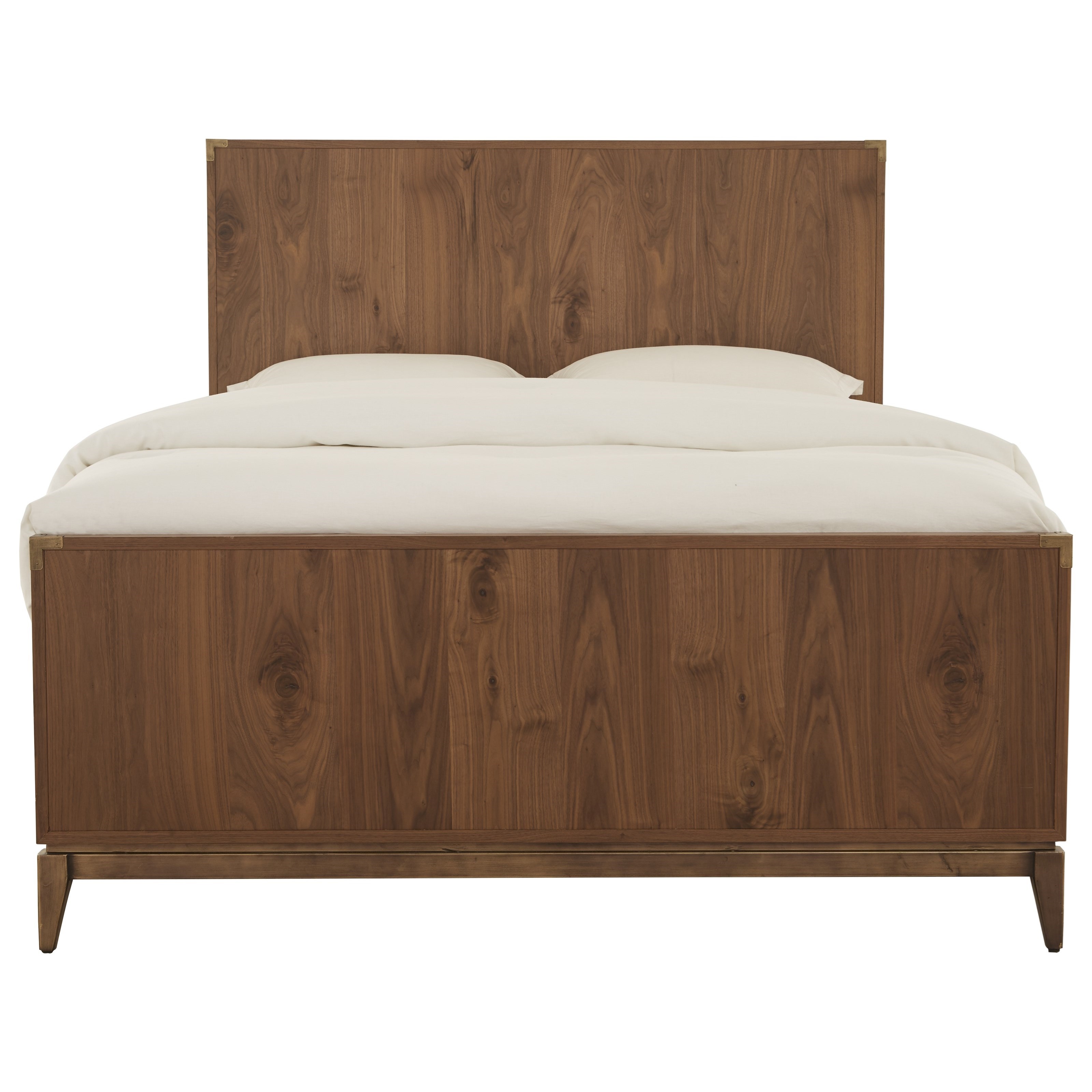 Queen Mid-Century Modern Panel Bed with Bronze Accents