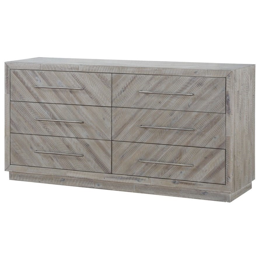 Alexandra Rustic Herringbone Pattern Dresser With 6 Drawers