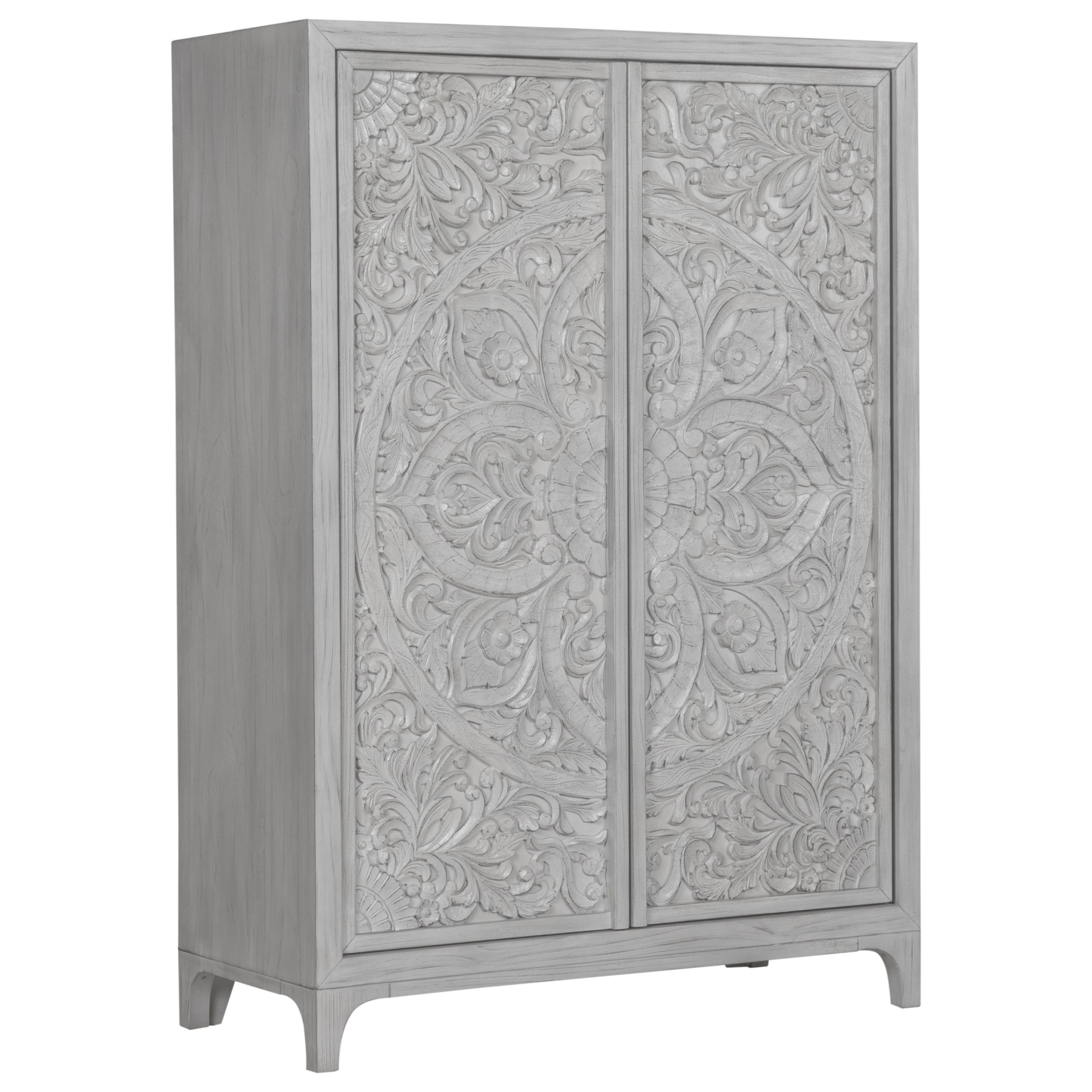 Modus International Boho Chic Wardrobe Chest With Intricately Patterned Doors In Washed White A1 Furniture Mattress Armoires