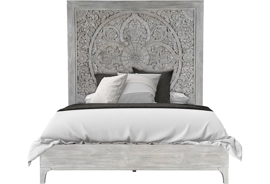 Modus International Boho Chic California King Platform Bed In Washed White With Intricate Headboard A1 Furniture Mattress Platform Beds Low Profile Beds
