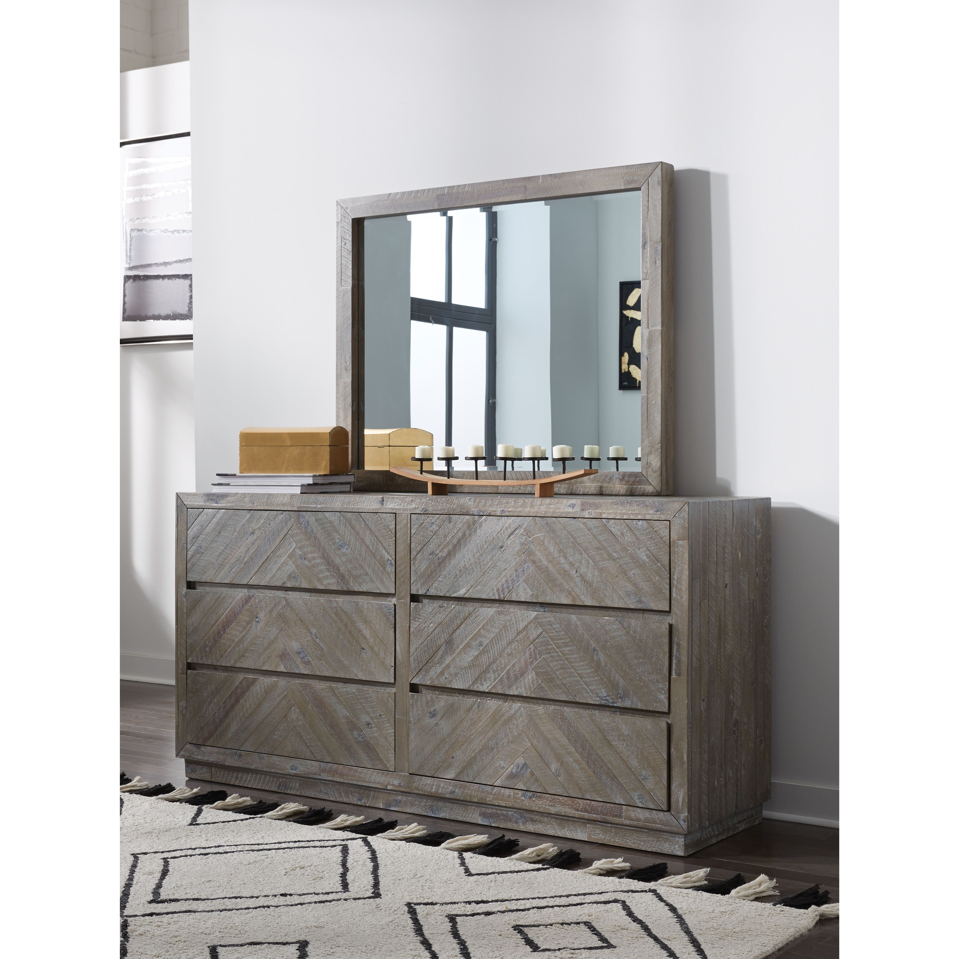 Modus International Herringbone Contemporary 6 Drawer Dresser And