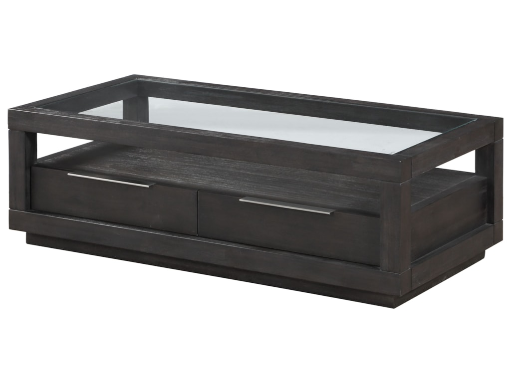 Oxford Contemporary Glass Top Coffee Table With 2 Drawers