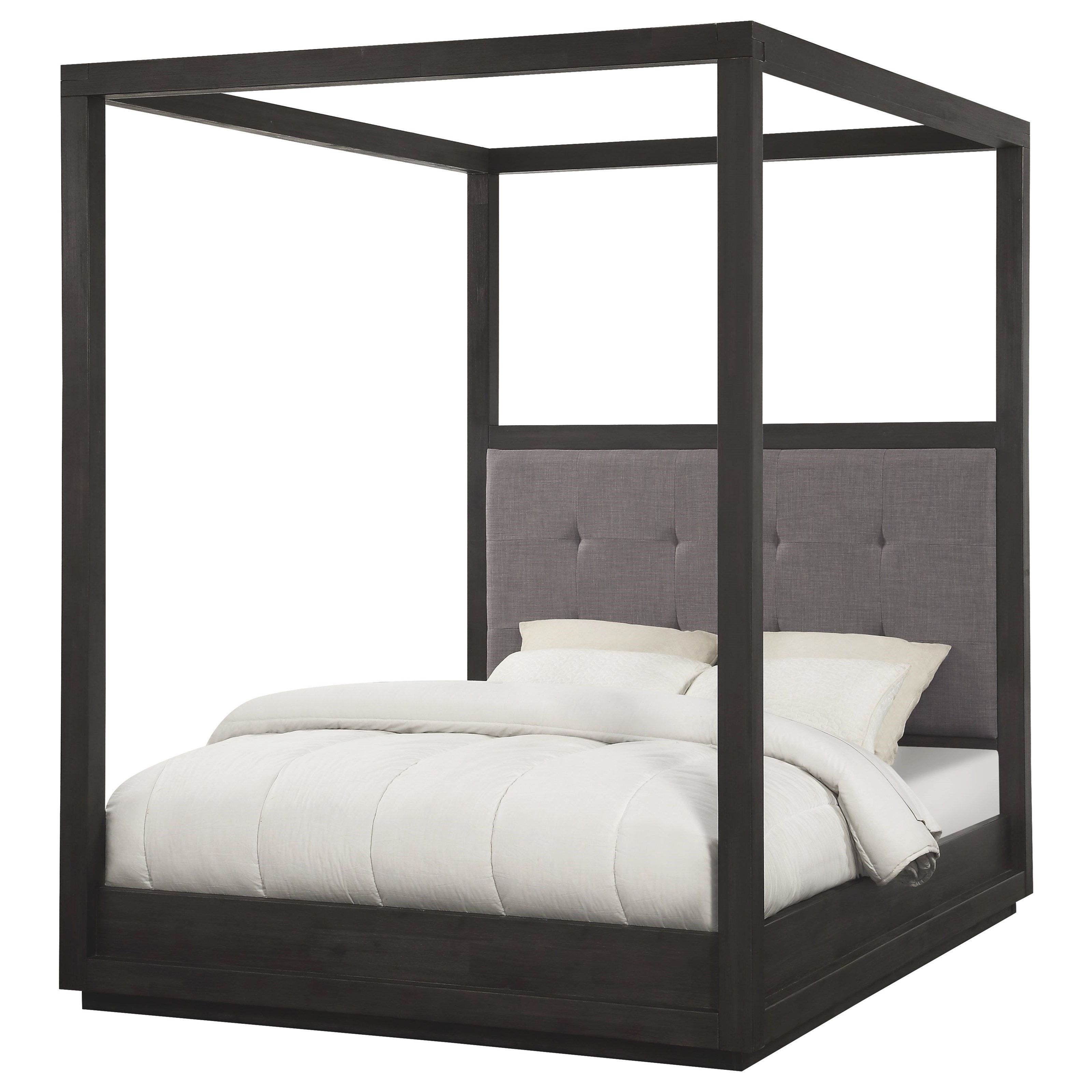 Modus International Oxford King Canopy Bed With Upholstered Headboard A1 Furniture Mattress Canopy Beds Custom black iron queen size canopy bed the headboard is wood in the center of the iron frame that can be upholstered for a more custom decorative look. oxford king canopy bed