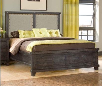 Yosemite Low Profile Queen Bed With Rustic Fabric Headboard Sadler S Home Furnishings Platform Beds Low Profile Beds