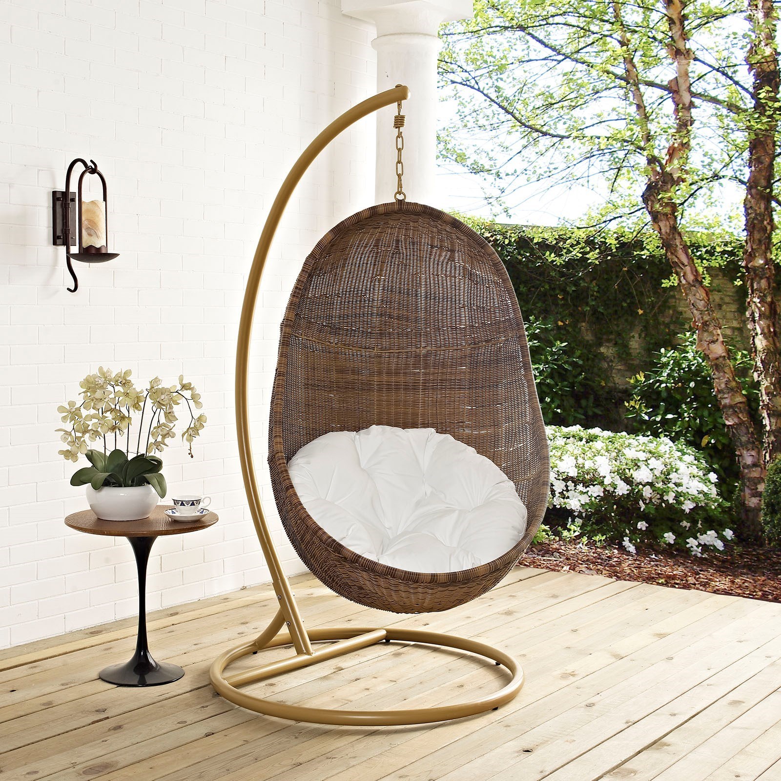 Modway Bean Eei 2277 Ylw Whi Set Outdoor Patio Wood Swing Chair With Stand Del Sol Furniture Outdoor Chairs