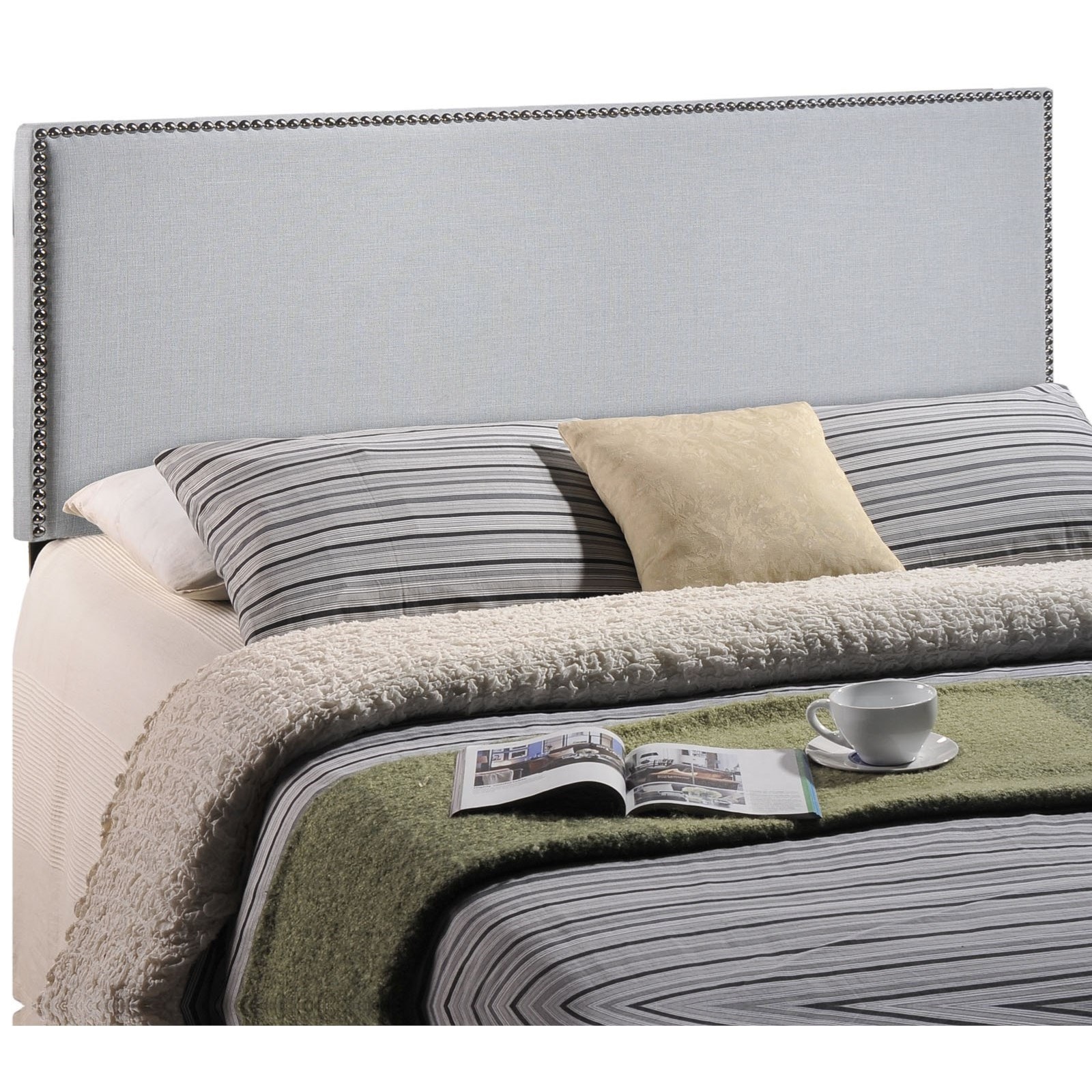 Modway Region Linen Fabric Upholstered Queen Headboard in Gray with Nailhead Trim