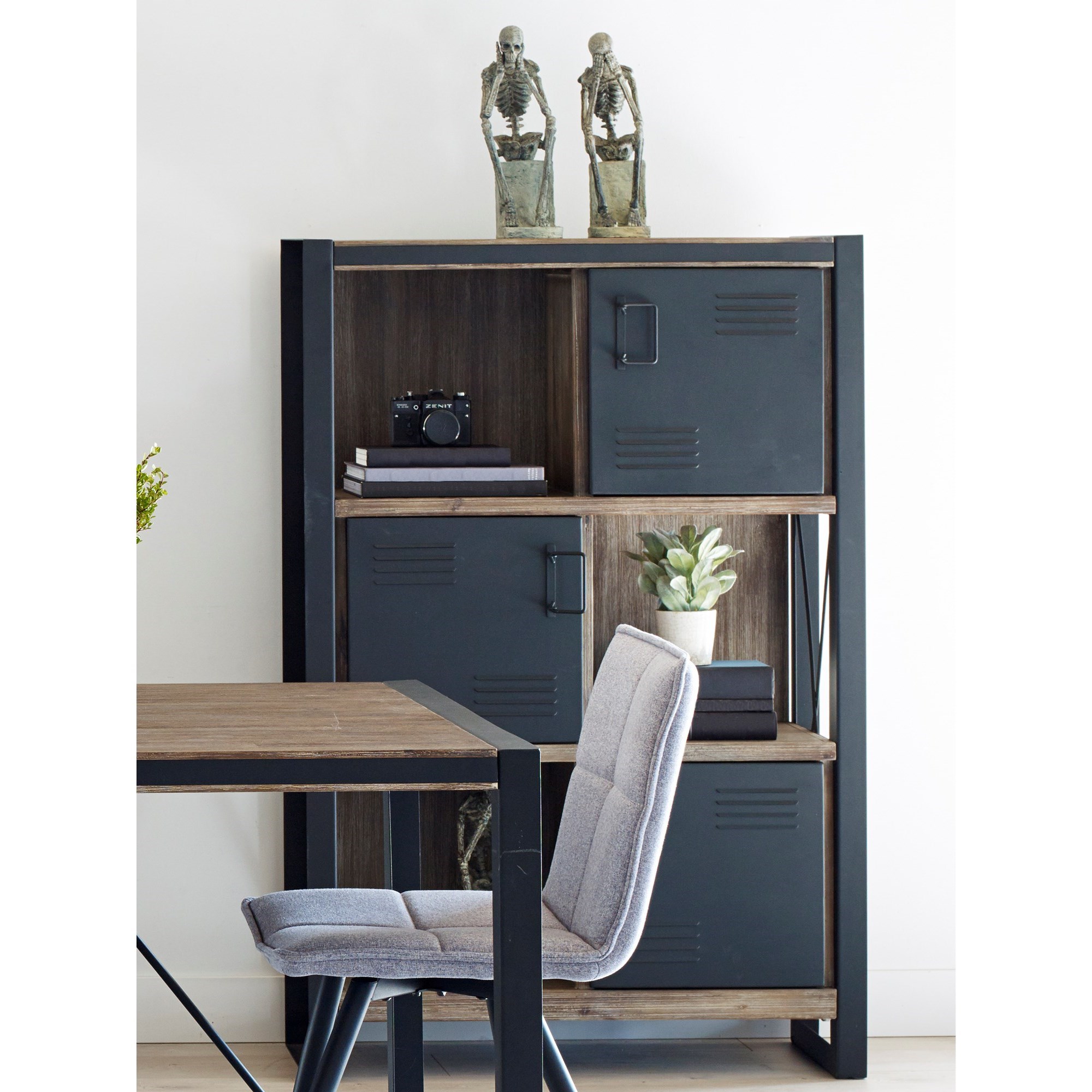 Bronx Industrial Bookshelf With Doors Sadler S Home Furnishings