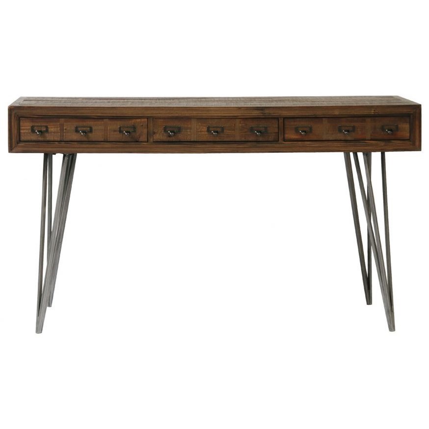 Javadi Reclaimed Wood Desk With 3 Drawers And Hairpin Legs Sadler S Home Furnishings Table Desks Writing Desks