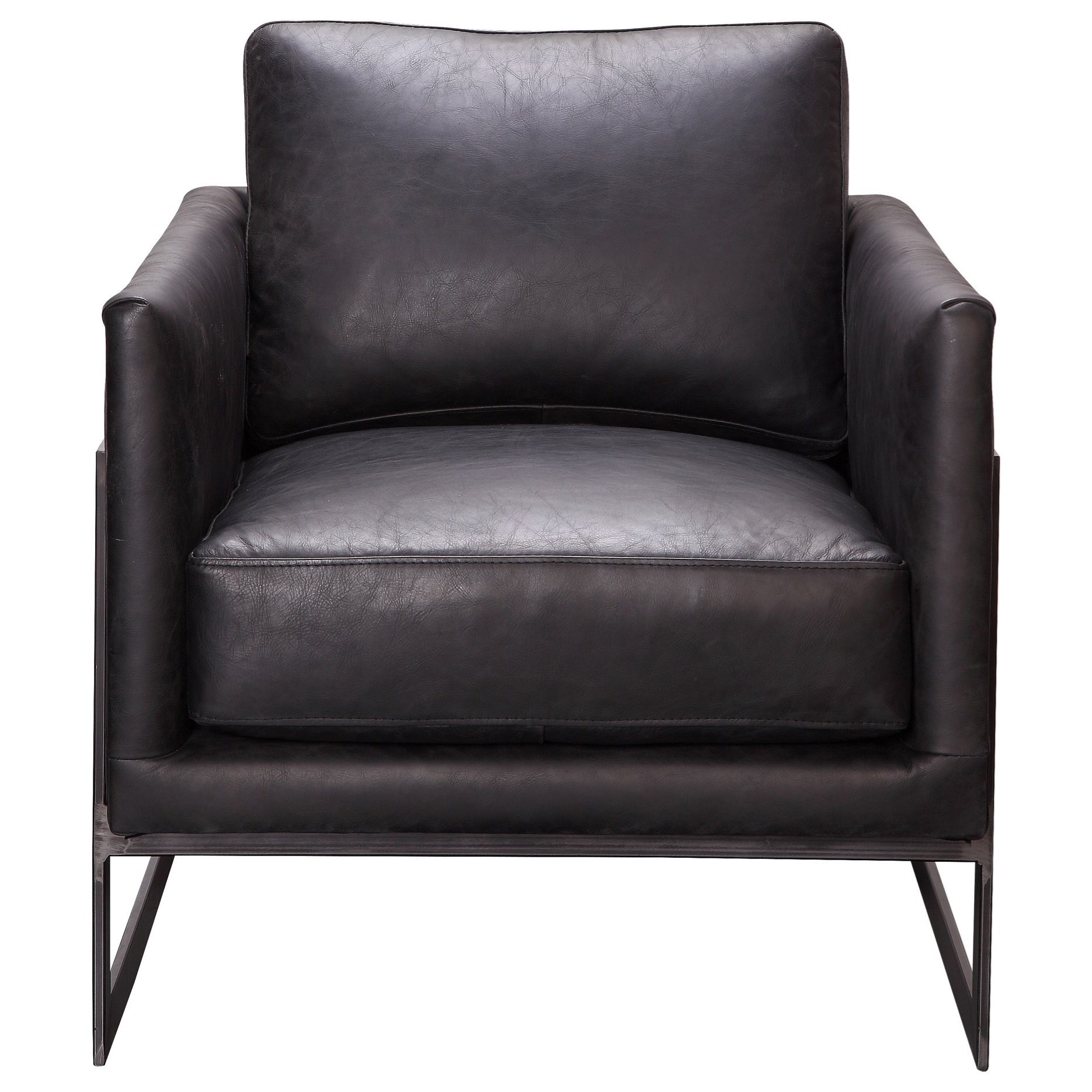 Luxe Contemporary Top Grain Leather Club Chair With Metal Legs Sadler S Home Furnishings Upholstered Chairs