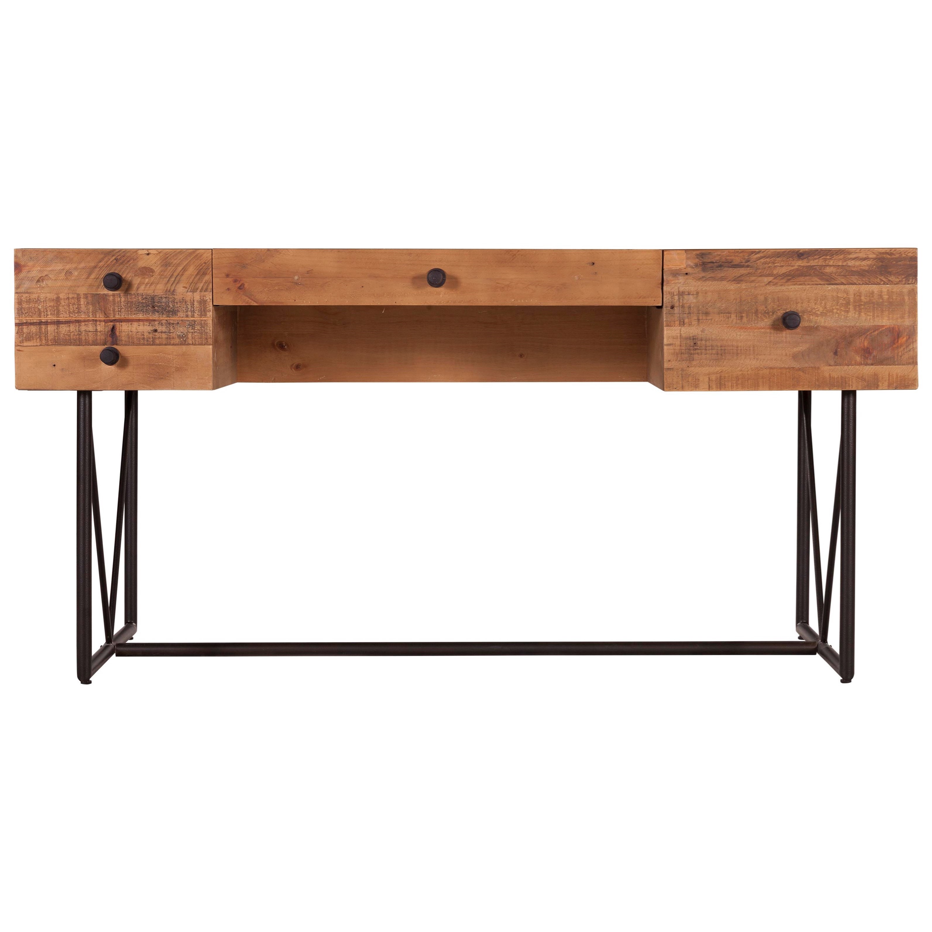 Moe S Home Collection Orchard Rustic Industrial Recycled Pine Writing Desk With 4 Drawers And 2 Shelves Stoney Creek Furniture Table Desks Writing Desks